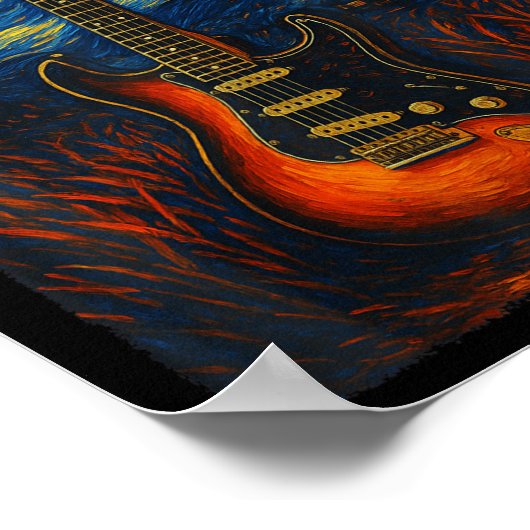 Guitar Starry Night Van Gogh Gitarrist Rock and Ro Poster (Ecke)