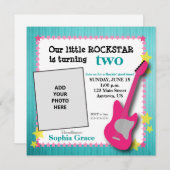 Guitar & Stars Girl's Rockstar Geburtstag Einladung (Vorne/Hinten)