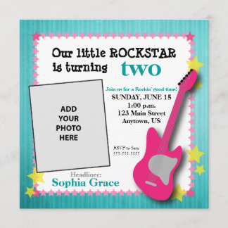 Guitar & Stars Girl's Rockstar Geburtstag Einladung