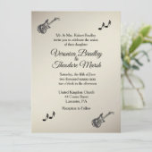 Guitar Theme Antique Gold Hochzeit Einladung (Stehend Vorderseite)