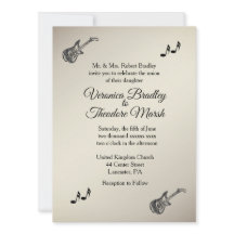 Guitar Theme Antique Gold Hochzeit Einladung