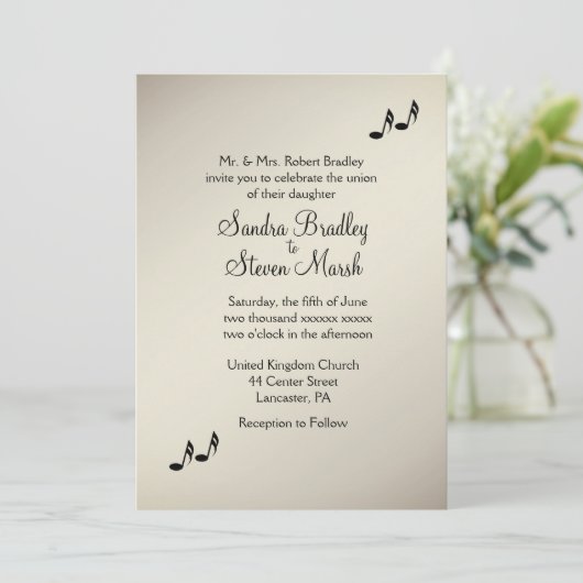 Guitar Theme Antique Gold Hochzeit Einladung (Stehend Vorderseite)