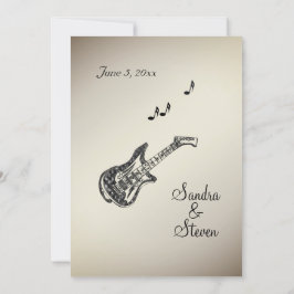 Guitar Theme Antique Gold Hochzeit Einladung