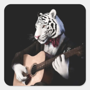Guitar Tiger – Spielerei Sticker-Illustration Quadratischer Aufkleber