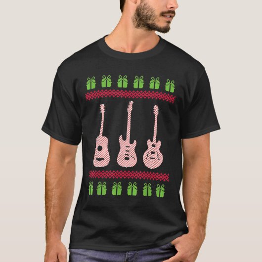 Guitar Ugly Christmas Sweater Bkcjq T-Shirt (Vorderseite)
