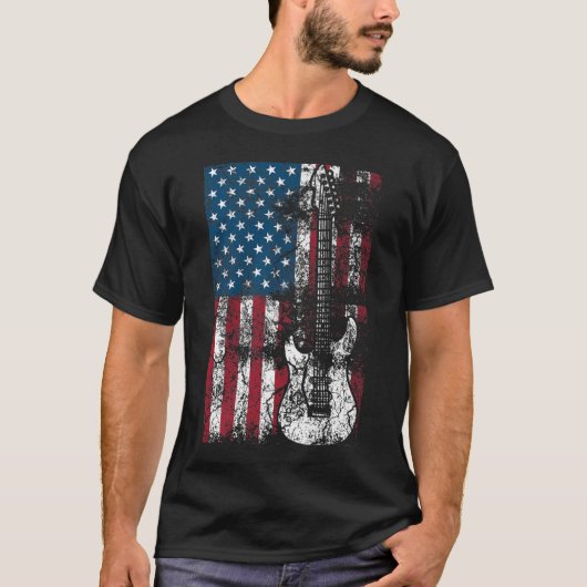 Guitar USA Flag Patriotic Guitar liebt US-Geschenk T-Shirt (Vorderseite)