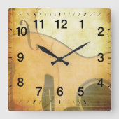 Guitar & Violin Soft Gold Image Quadratische Wanduhr (Vorderseite)