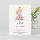 Guitar with Balloons 55th Birthday Party Einladung (Stehend Vorderseite)