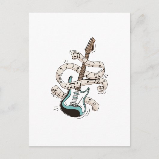 guitar with notes postkarte (Vorderseite)