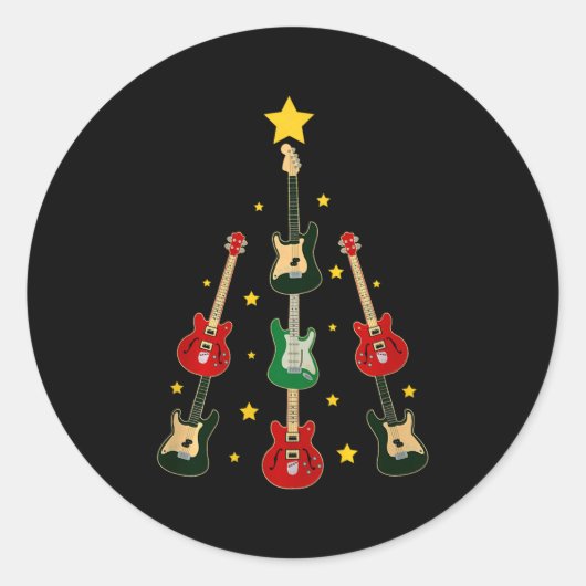 Guitar Xmas Tree Musical Guitar Lovers Guitarist C Runder Aufkleber (Vorderseite)