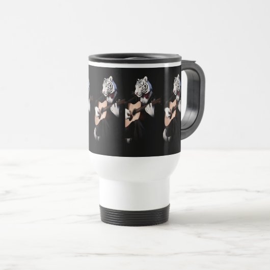 Guitarist Tiger – Refined Ceramic Mug Reisebecher (VorderseiteRechts)