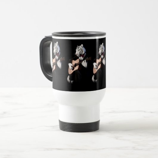 Guitarist Tiger – Refined Ceramic Mug Reisebecher (Vorderseite Links)