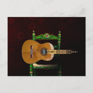 Guitarra española con Giralda de Sevilla y silla. Postkarte