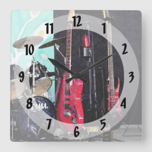 Guitars and Drums Quadratische Wanduhr