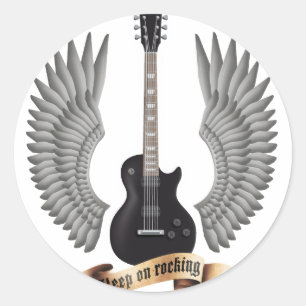 Guitars and wings black runder aufkleber