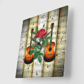 Guitars & Rose Rolled Sheet Music Great Gift Quadratische Wanduhr (Winkel)