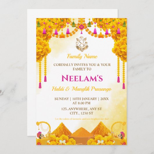 Gujarati Haldi & Manglik Prasango Einladungskarte Einladung (Vorne/Hinten)