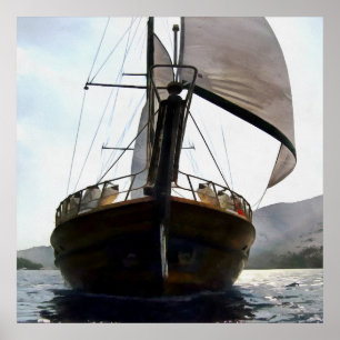 Gulet Under Sail Segelboot Akrylic Painting Poster