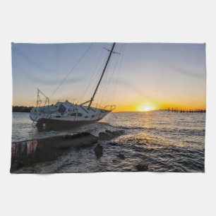 Gulf Breeze Segelboot & Steg Sonnenuntergang Küche Geschirrtuch