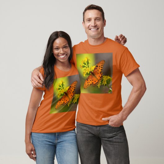 Gulf Fritillary aka Passion Butterfly on Goldenrod T-Shirt (Unisex)