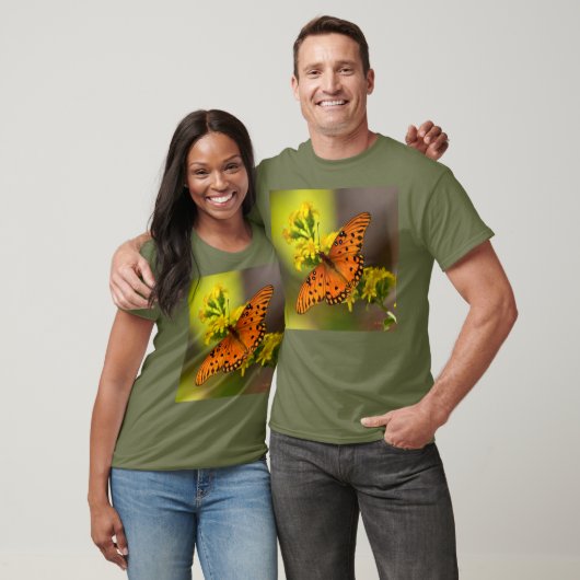 Gulf Fritillary aka Passion Butterfly on Goldenrod T-Shirt (Unisex)