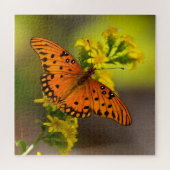 Gulf-Fritillary oder Passionsfalter auf Goldrute Puzzle (Horizontal)