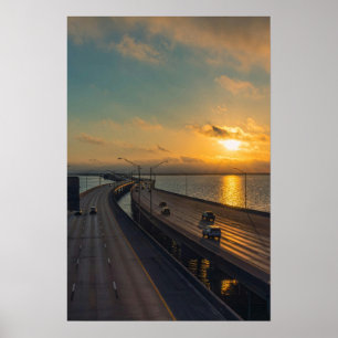 Gulfküste Sunrise Causeway Bridge Highway Poster