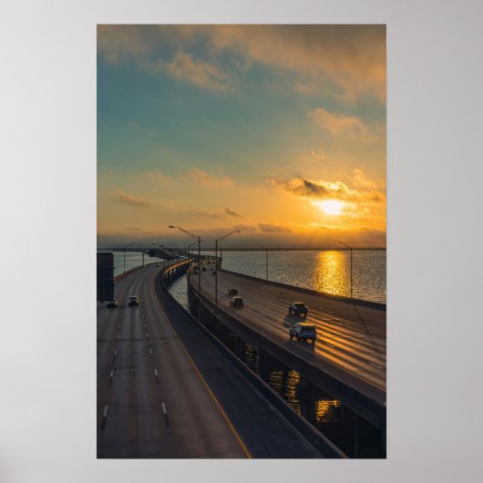 Gulfküste Sunrise Causeway Bridge Highway Poster (Vorne)
