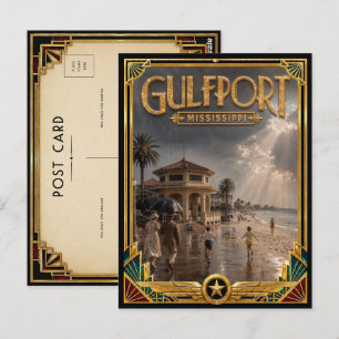 Gulfport Mississippi Vintage Art Deco Goldenes Zei Postkarte