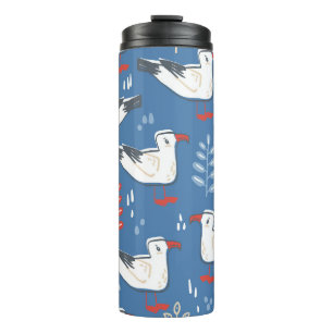 Gull-Gehen: Vintages nahtloses Muster. Thermosbecher