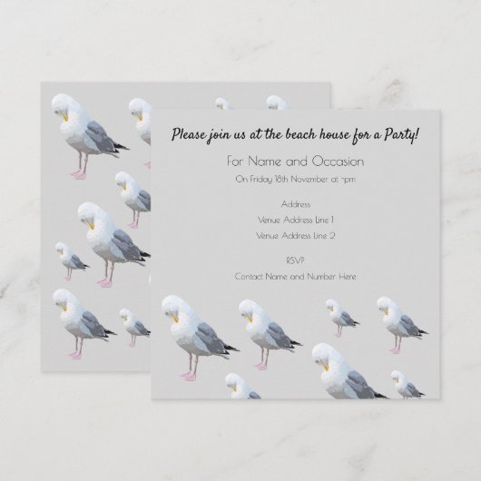 Gull Grey Beach House Party Einladung (Vorne/Hinten)