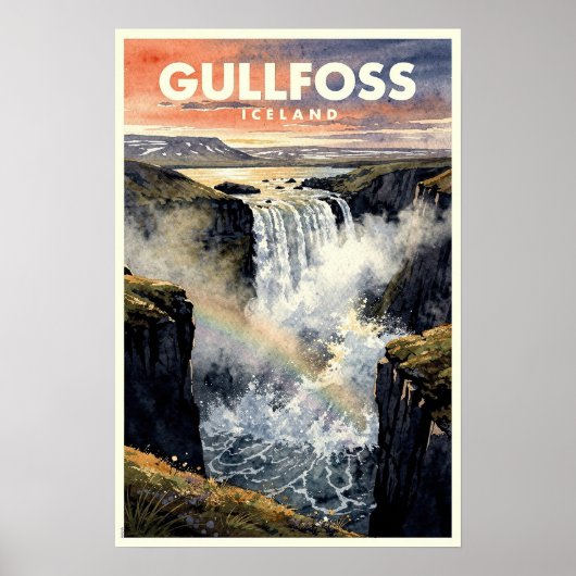 Gullfoss Island Vintage Reise Poster (Vorne)