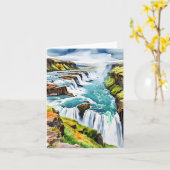 Gullfoss Island Watercolor Karte (Gelbe Blume)
