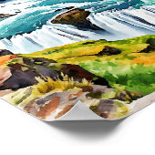 Gullfoss Island Watercolor Poster (Ecke)