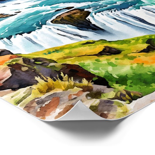 Gullfoss Island Watercolor Poster (Ecke)