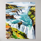 Gullfoss Island Watercolor Poster (Vorne)