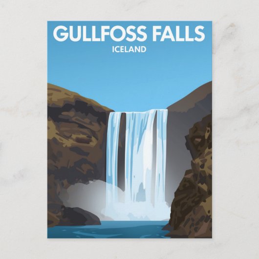 Gullfoss Wasserfall Island Vintage Kunst Postkarte (Vorderseite)