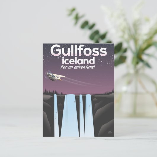 Gullfoss Waterfall Island Reiseplakat Postkarte (Stehend Vorderseite)