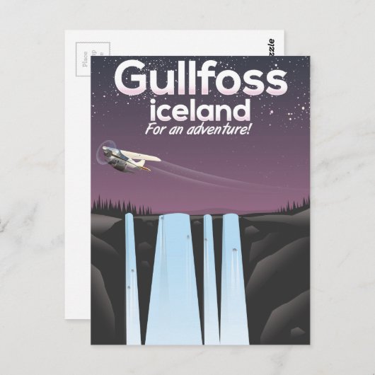Gullfoss Waterfall Island Reiseplakat Postkarte (Vorne/Hinten)