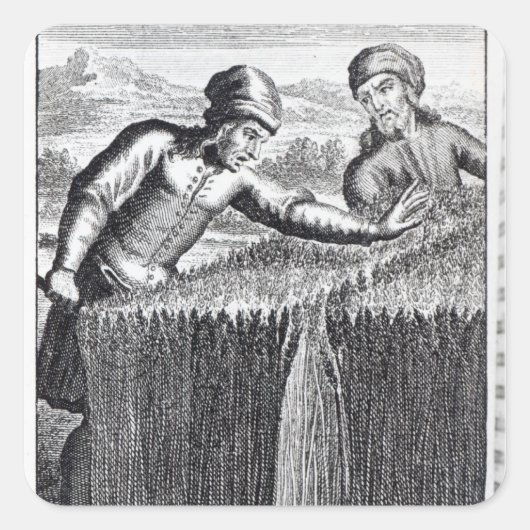 Gulliver wird von einem Bauer in Quadratischer Aufkleber (Vorderseite)