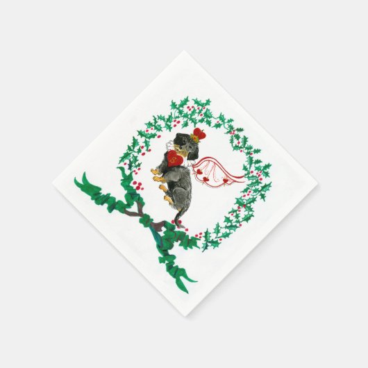 Gullivers Drahthaar Dackel Weihnachten Napkin Serviette (Ecke)
