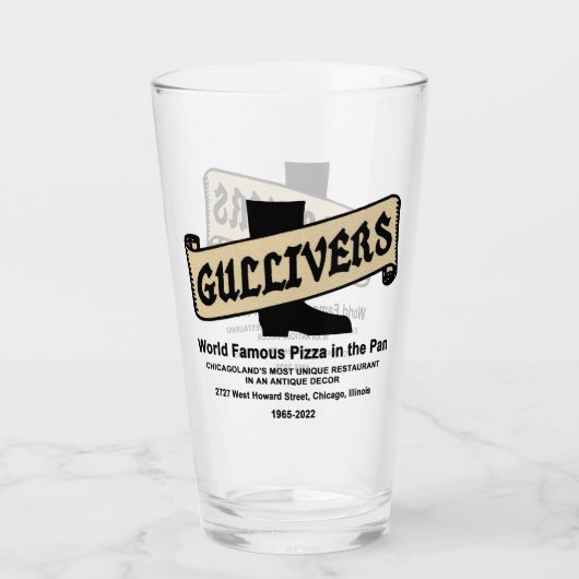 Gullivers Pizza & Restaurant, Chicago Glas (Vorderseite)
