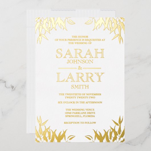 Gum Leaf Elegant Gold Traditionelle Hochzeit Folieneinladung (Briefumschlag)