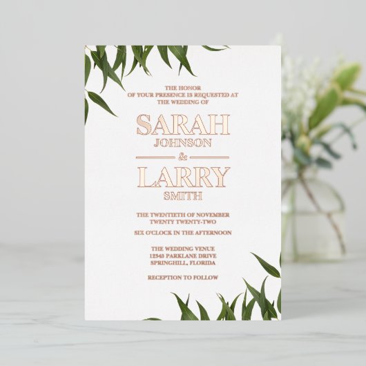 Gum Leaf und elegante traditionelle Hochzeit in Go Folieneinladung (Stehend vorne)