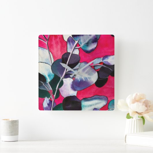 Gum verlasse Aquarellkunst Quadratische Wanduhr (Zuhause)