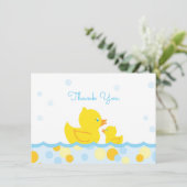 Gumber Ducky Baby Dusche Danke, blau und gelb Dankeskarte (Stehend Vorderseite)