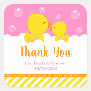 Gumber Ducky Baby Dusche Gelb Rosa Danke Quadratischer Aufkleber