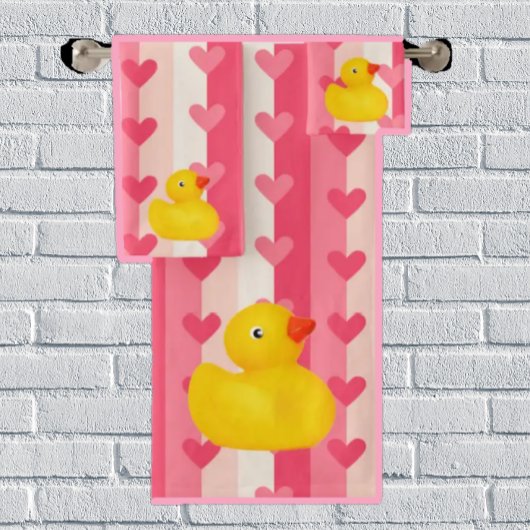 Gumber Ducky Duck Pink Hearts Set Handtuch im Bade