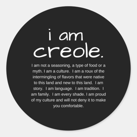 Gumbolife Ich bin kreolisch Runder Aufkleber (Vorderseite)