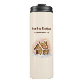 Gumdrop-Dächer-Gingerbread-Haus-Tag Thermosbecher